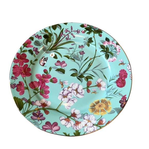 Grace Teaware Fine Porcelain 9in Salad Plates Aqua Blue Floral Set of 4 New - Picture 7 of 15